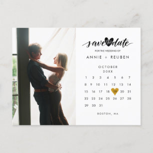 Foto kalender Elegante Gouden Hart Bewaar de Datum Aankondigingskaart