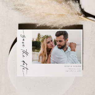 Foto & Kalligrafie 4 Mod Horiz Save the Date-Whi Kaart