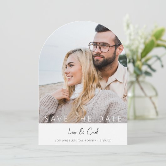 Foto & Kalligrafie 5 MOD V Save the Date Arc Kaart (Staand voorkant)
