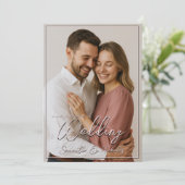 Foto & Kalligrafie Minimalistische Warm Blush Wedd Kaart (Staand voorkant)