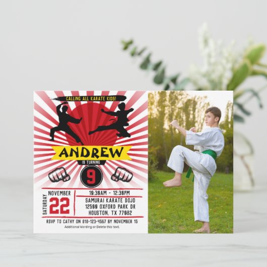 Foto Karate Kind Martial Arts Cobra Kai Invitation Kaart (Staand voorkant)