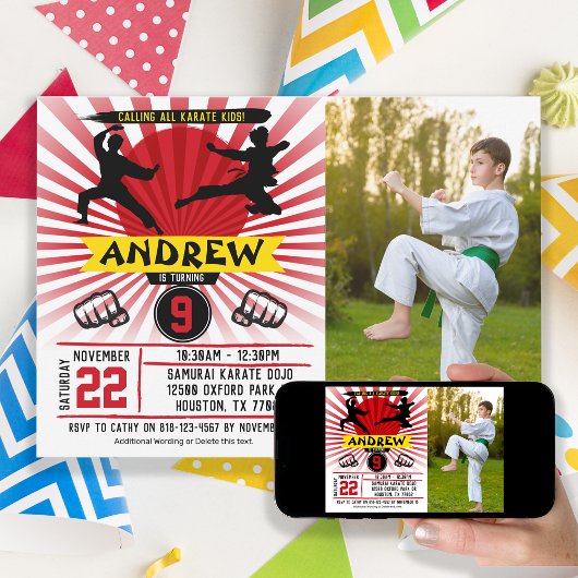 Foto Karate Kind Martial Arts Cobra Kai Invitation Kaart