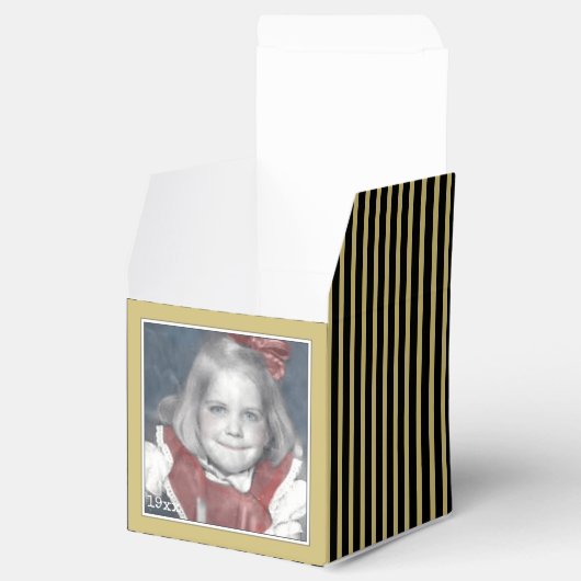 Foto Keepsake Zwart/Goud Eenvoudige Stripes Patroo Bedankdoosjes (Geopend)
