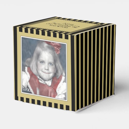 Foto Keepsake Zwart/Goud Eenvoudige Stripes Patroo Bedankdoosjes (Achterkant)