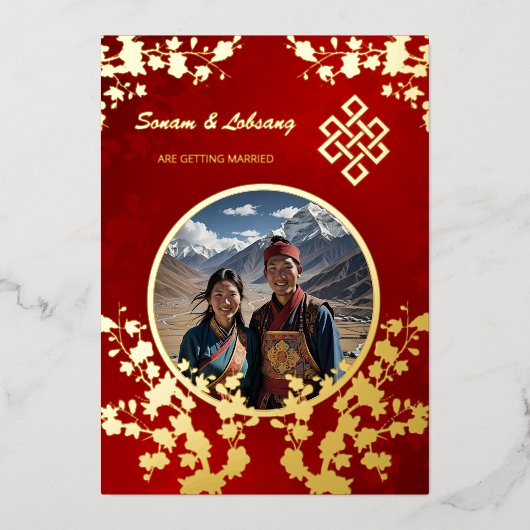 Foto Kersenbloesem Tibetaanse bruiloft Folie Uitnodiging (Voorkant)