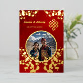 Foto Kersenbloesem Tibetaanse bruiloft Folie Uitnodiging (Staand Voorkant)