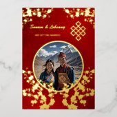 Foto Kersenbloesem Tibetaanse bruiloft Folie Uitnodiging (Voorkant)