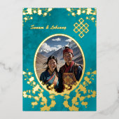 Foto Kersenbloesem Tibetaanse bruiloft Folie Uitnodiging (Voorkant)