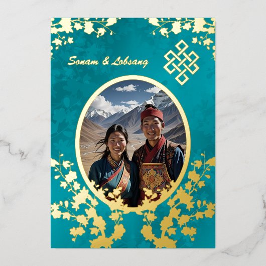 Foto Kersenbloesem Tibetaanse bruiloft Folie Uitnodiging (Voorkant)