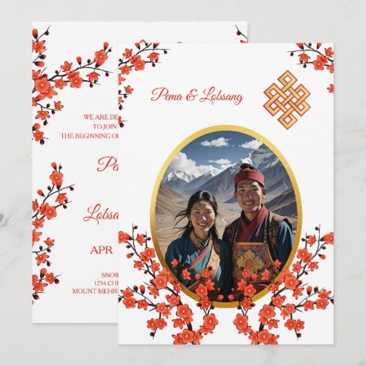 Foto Kersenbloesem Tibetaanse bruiloft Kaart (Voorkant / Achterkant)
