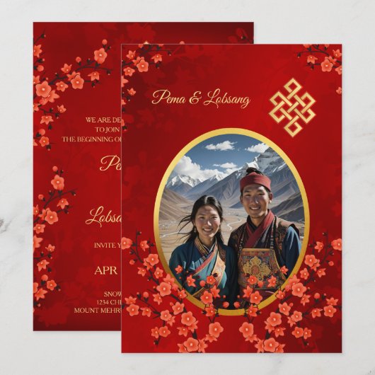 Foto Kersenbloesem Tibetaanse bruiloft Kaart (Voorkant / Achterkant)