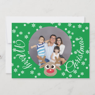 Foto Kerst Groen Cute Rendier Witte Schrift Feestdagenkaart