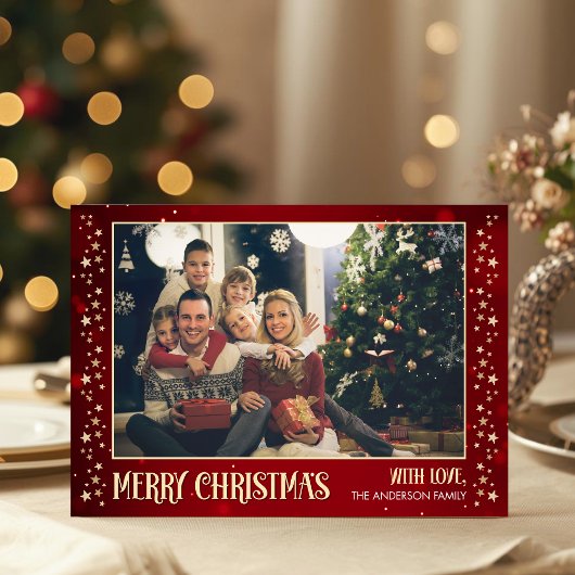 Foto Kerst Kaart met Familie Afbeelding Rood Kleur