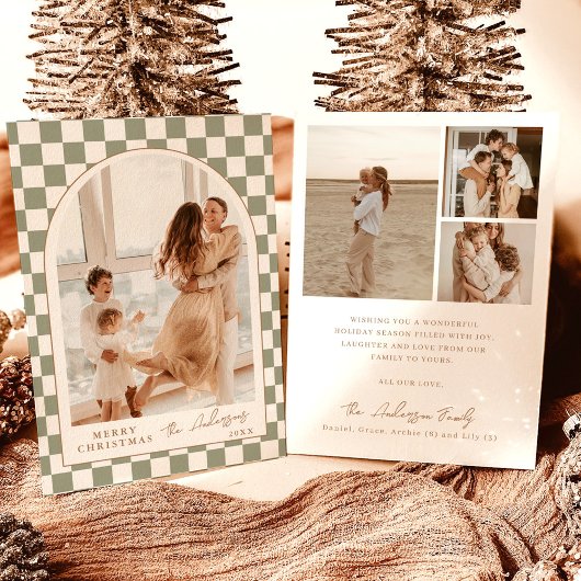 Foto Kerst Kaart, Sage Green Boho vakantie Kaart