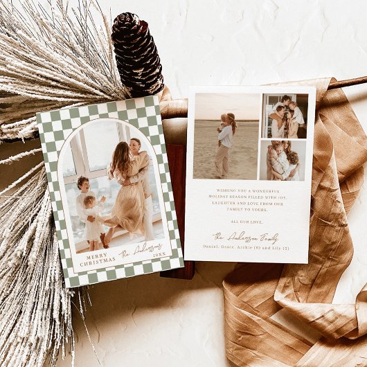 Foto Kerst Kaart, Sage Green Boho vakantie Kaart