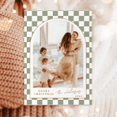 Foto Kerst Kaart, Sage Green Boho vakantie Kaart