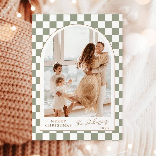 Foto Kerst Kaart, Sage Green Boho vakantie Kaart