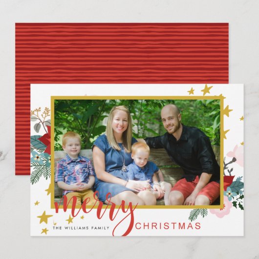 Foto Kerst Kaarten Rood en Goud Kalligrafie (Voorkant / Achterkant)