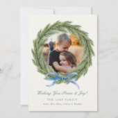 Foto Kerst Kaarten Waterverf Krans Blue Bow (Voorkant)