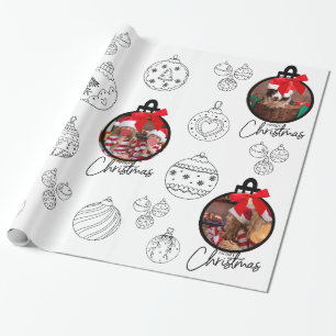 Foto Kerst Ornament Zwart en Wit Cadeaupapier