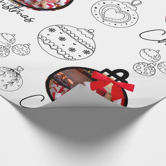 Foto Kerst Ornament Zwart-wit Cadeaupapier (Hoek)