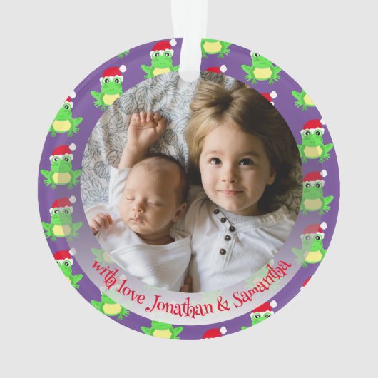 Foto Kerst Paarse Kikker Santa Hat Pattern Schatti Ornament (achterkant)