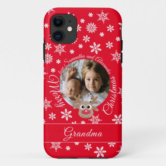 Foto Kerst Rood Schattige rendier Wit Script Case-Mate iPhone Case (Achterkant)