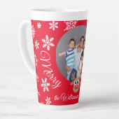 Foto Kerst Rood Schattige rendier Wit Script Latte Mok (Linkerhoek)