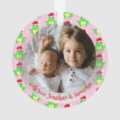 Foto Kerst Roze Kikker Santa Hat Pattern Schattige Ornament (achterkant)