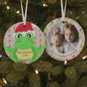 Foto Kerst Roze Kikker Santa Hat Pattern Schattige Ornament