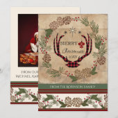 Foto Kerst Rustieke Houten Lodge Hertengewei Feestdagenkaart (Voorkant / Achterkant)