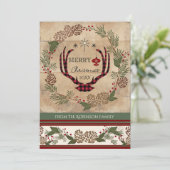 Foto Kerst Rustieke Houten Lodge Hertengewei Feestdagenkaart (Staand voorkant)