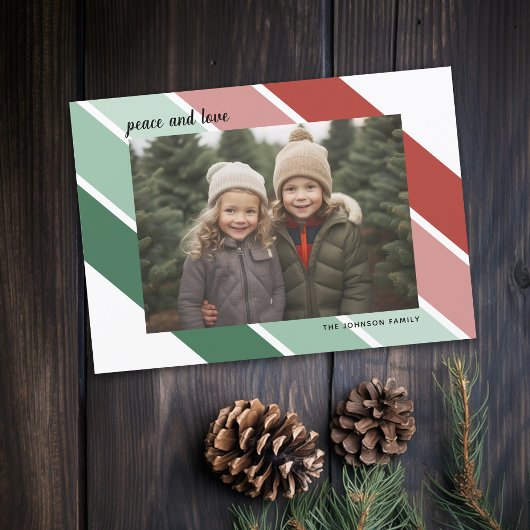 Foto Kerst Script Retro Rood Groen Strepen Feestdagenkaart