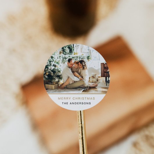 Foto Kerst sticker Holiday Label Minimal Gold