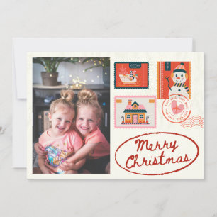 Foto kerst zegels mail beige trendy schattig feestdagenkaart
