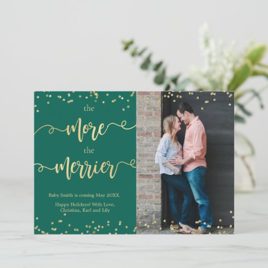 Foto Kerst Zwangerschapsaankondiging Kaarten Groen (Staand voorkant)