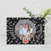 Foto Kerst Zwart Wit Script Schattige rendier Feestdagenkaart (Staand voorkant)