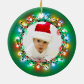 Foto Kerstbollen met groene achtergrond Keramisch Ornament (Achterkant)