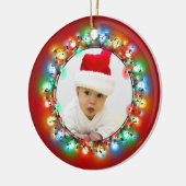 Foto Kerstbollen met rode achtergrond Keramisch Ornament (Links)