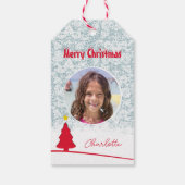 Foto Kerstboom Patroon Aqua Cadeaulabel (Achterkant)