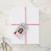 Foto Kerstboom Patroon Aqua Cadeaulabel (Met Touw)
