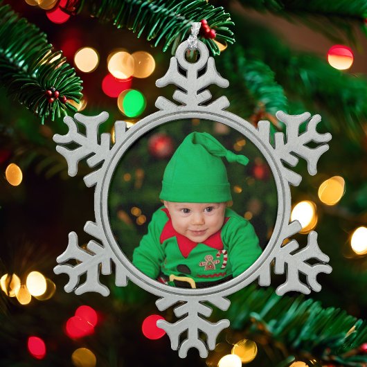 Foto kerstboomversiering Velvet Gift Box Tin Sneeuwvlok Ornament