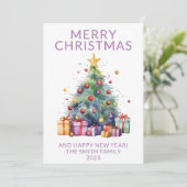 Foto Kerstcadeaus Paarse vakantie Kaart (Staand voorkant)