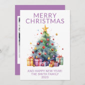 Foto Kerstcadeaus Paarse vakantie Kaart (Voorkant / Achterkant)