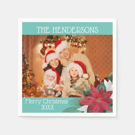 Foto Kerstfeest Poinsettia servetten (Voorkant)