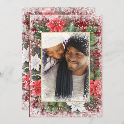 Foto kerstfeestdag Xmas Red Seasonal Kaart (Voorkant / Achterkant)