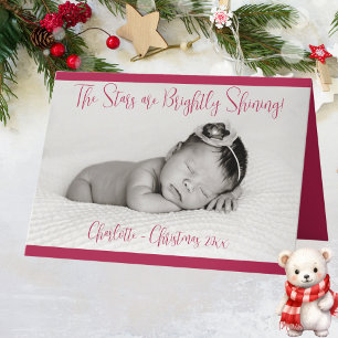 Foto Kerstkaart met Baby Naam Rood Feestdagen Kaart