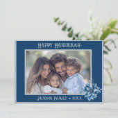 Foto kerstkaart met blauwe poinsettia (Staand voorkant)