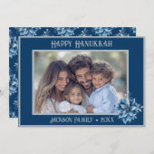 Foto kerstkaart met blauwe poinsettia (Voorkant / Achterkant)