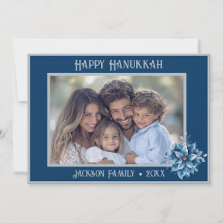 Foto kerstkaart met blauwe poinsettia